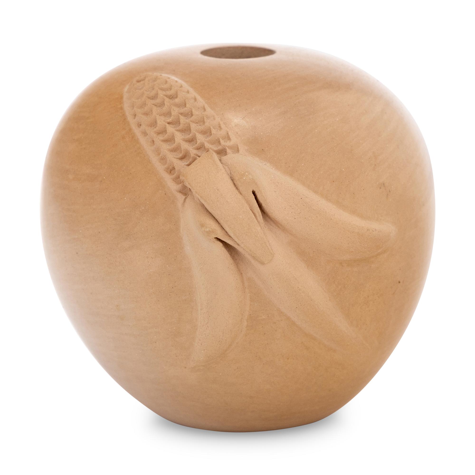 Buffware Pottery Seed Jar, with Appliqued Ear of Corn
