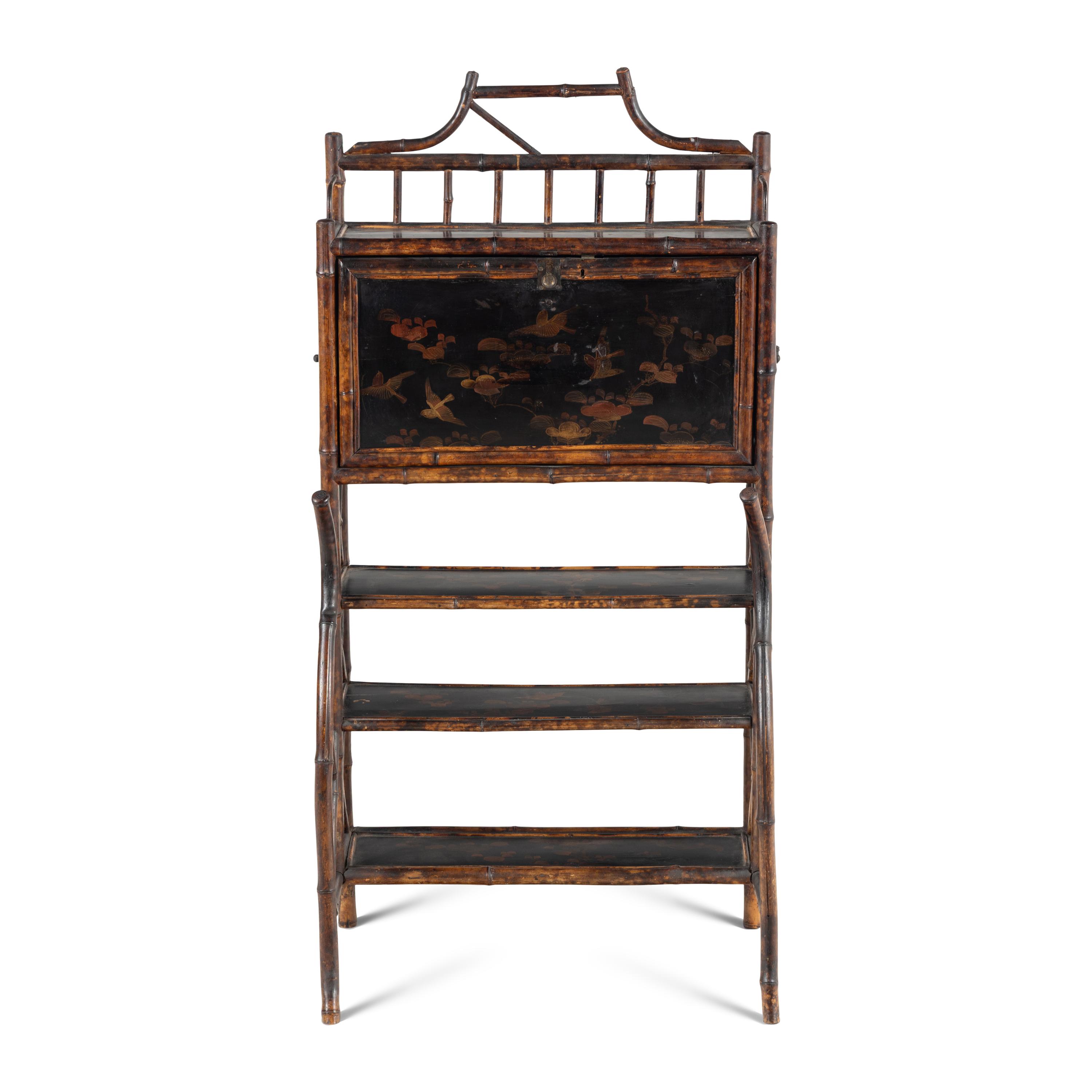 An English Bamboo and Lacquer Bureau Etagere