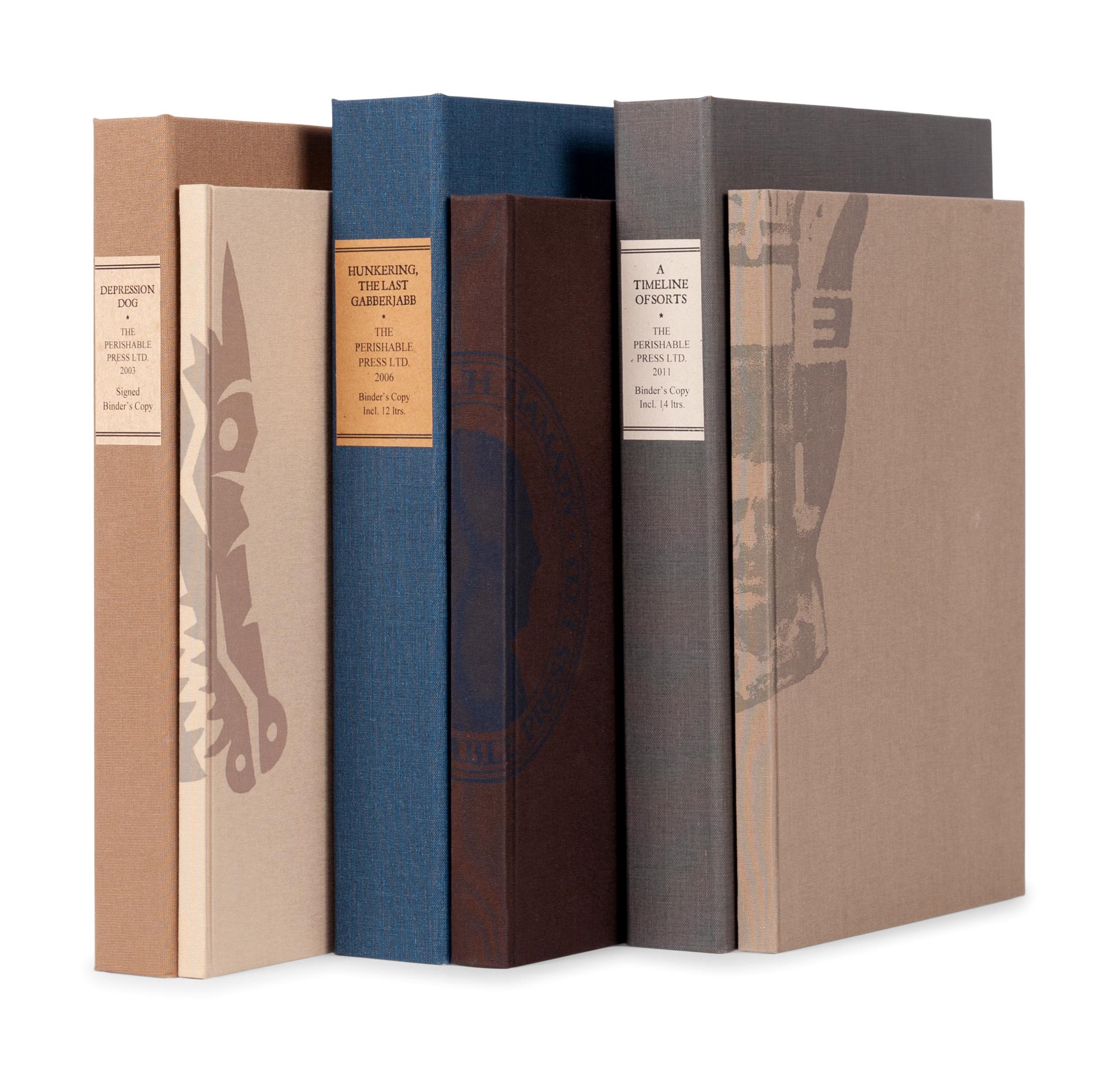 [PERISHABLE PRESS]. Three works published by The Perishable Press, Mount Hebron, Wisconsin, ALL THE BINDER'S COPIES, comprising: