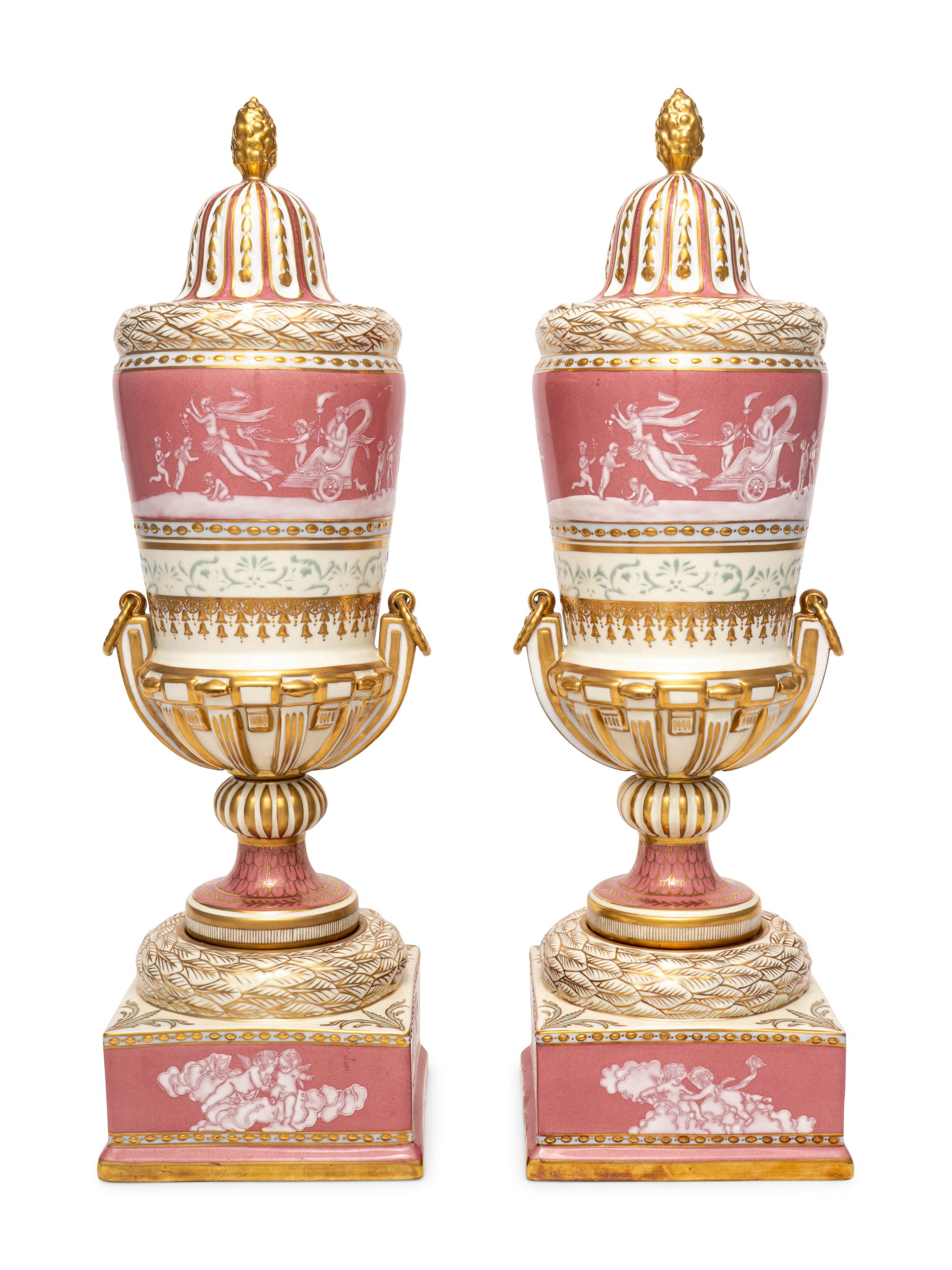 A Pair of Porcelain Urns