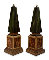 A Pair of Painted and Parcel Gilt Faux-Marble Obelisks