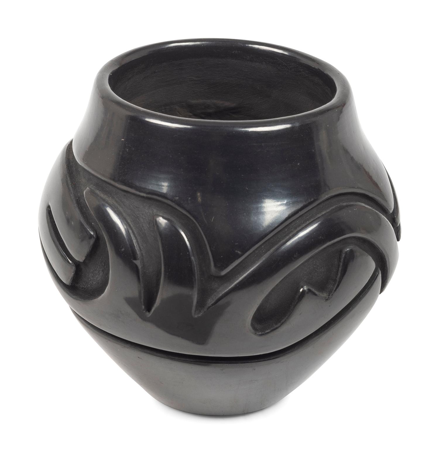 Carved Blackware Pottery Jar