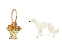 A Victorian Painted Iron Greyhound Doorstop and a Painted Wood Basket Doorstop