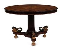 An Italian Parquetry, Ebonized and Parcel Gilt Extending Dining Table