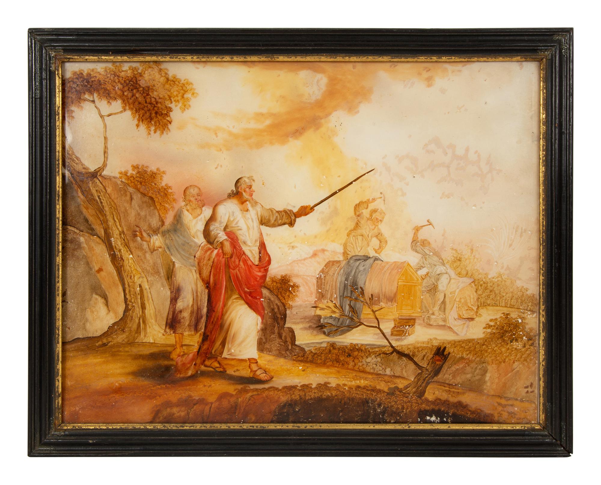 Five Continental Reverse Paintings on Glass with Religious Scenes