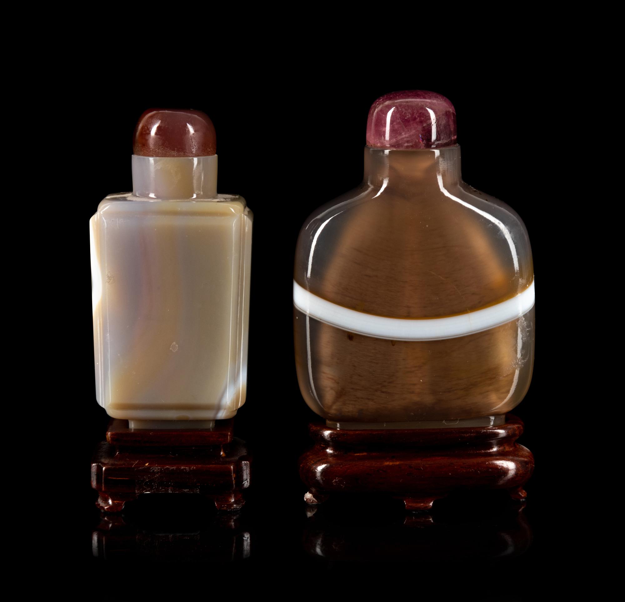 Two Chinese Banded Agate Snuff Bottles