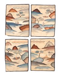 Eight Chinese Cream Ground Kesi Woven Silk Panels