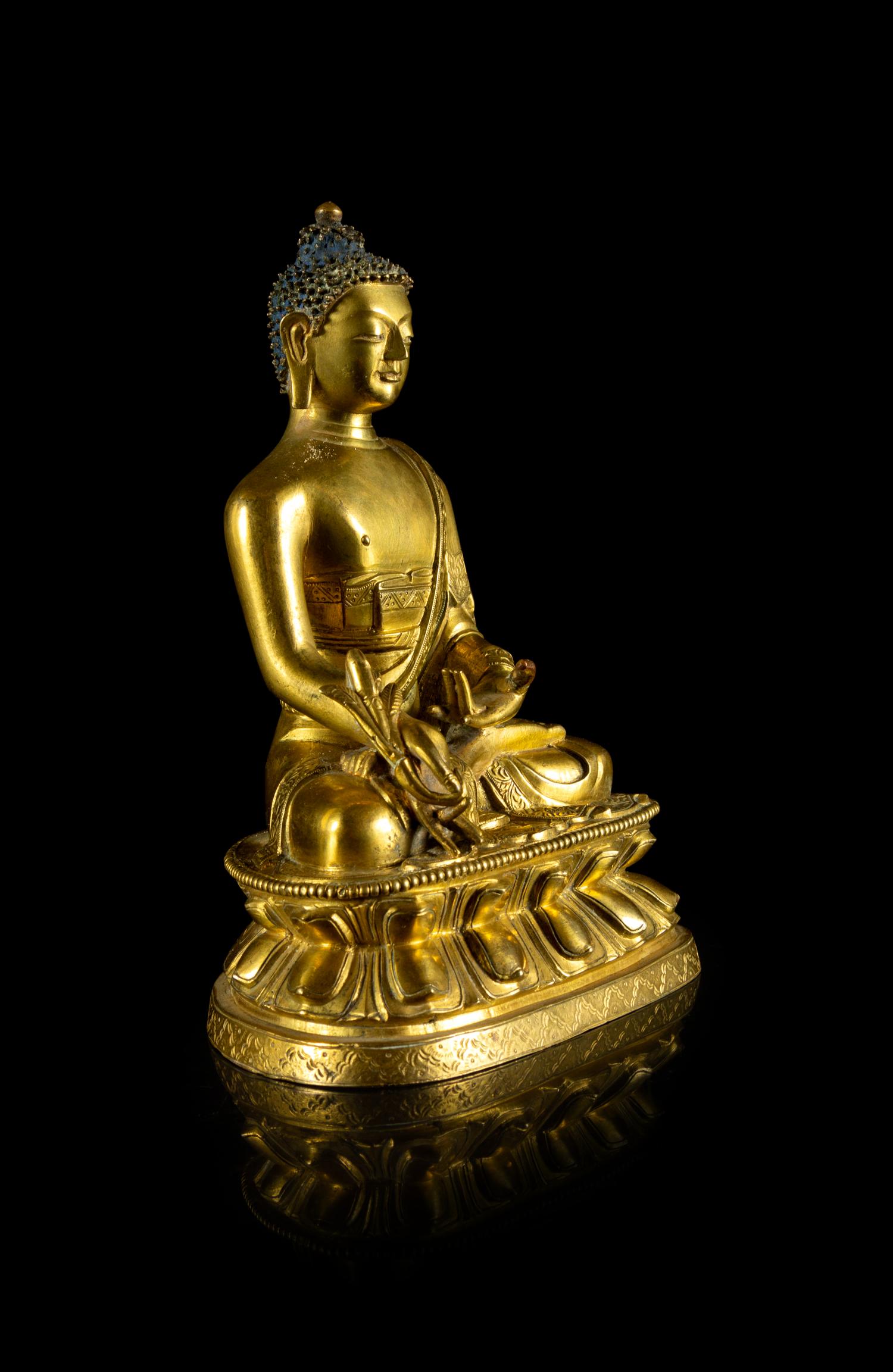A Sino-Tibetan Gilt Bronze Figure of Sakyamuni Buddha