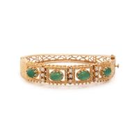 DYED GREEN QUARTZ AND SEED PEARL BANGLE BRACELET