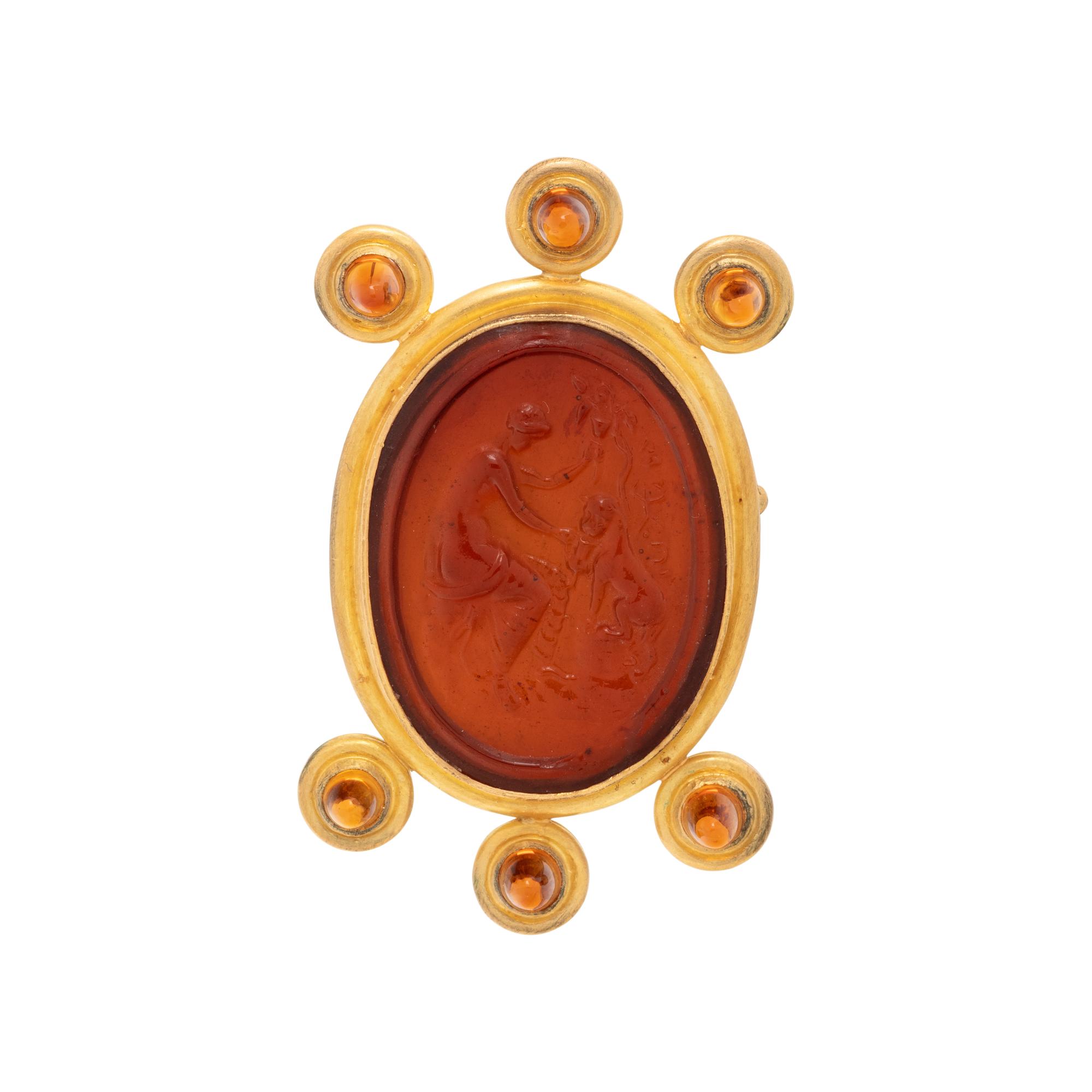 ELIZABETH LOCKE, CAMEO AND CITRINE BROOCH