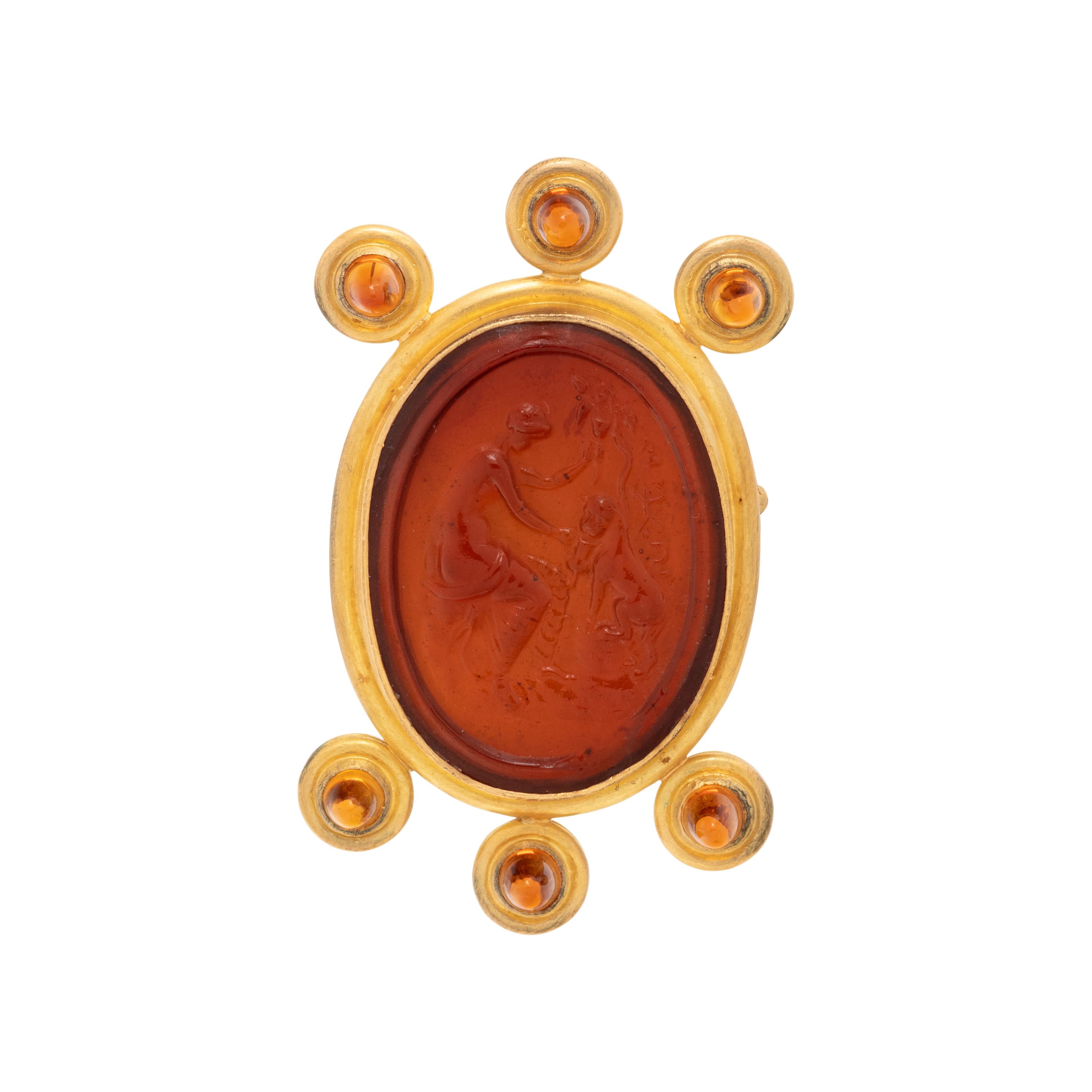 ELIZABETH LOCKE, CAMEO AND CITRINE BROOCH