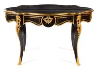 A Louis XV Style Gilt Bronze Mounted Ebonized Bureau Plat Height 30 x width 53 x depth 32 inches. — LATE 19TH CENTURY