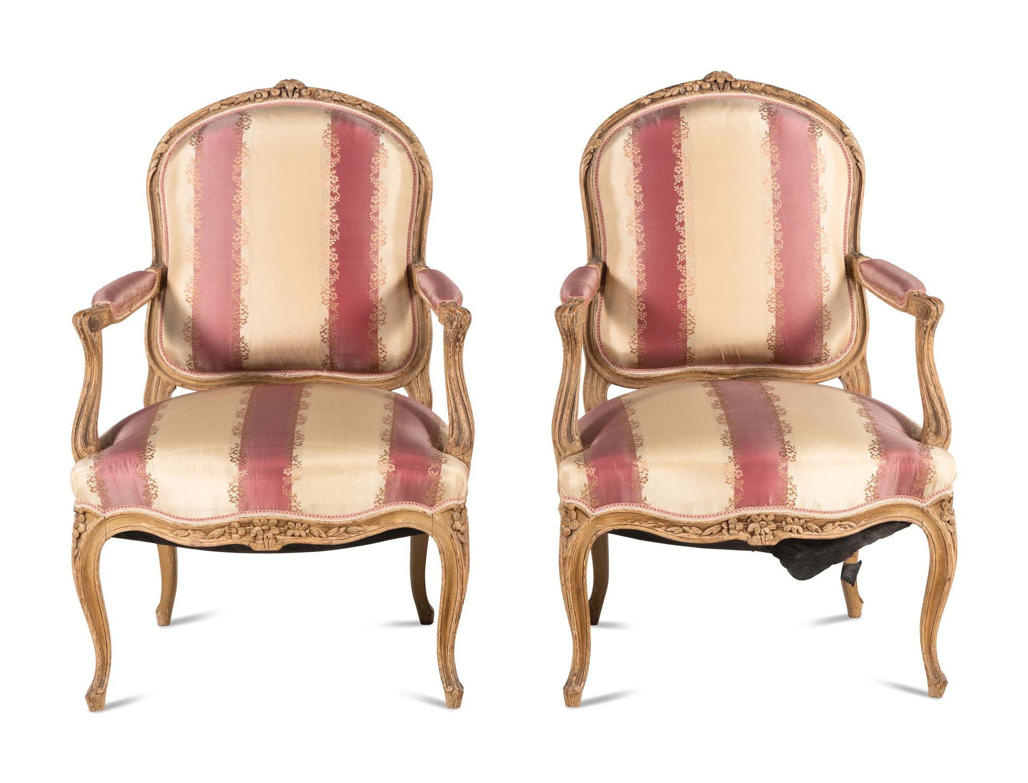 A Pair of Louis XV Style Painted Fauteuils