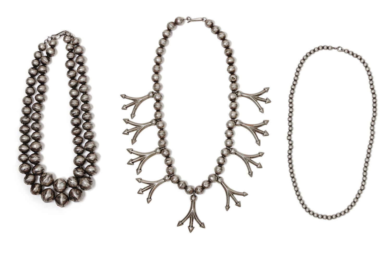 A Navajo Silver Necklace Length of first 15 inches. — CIRCA 1940
