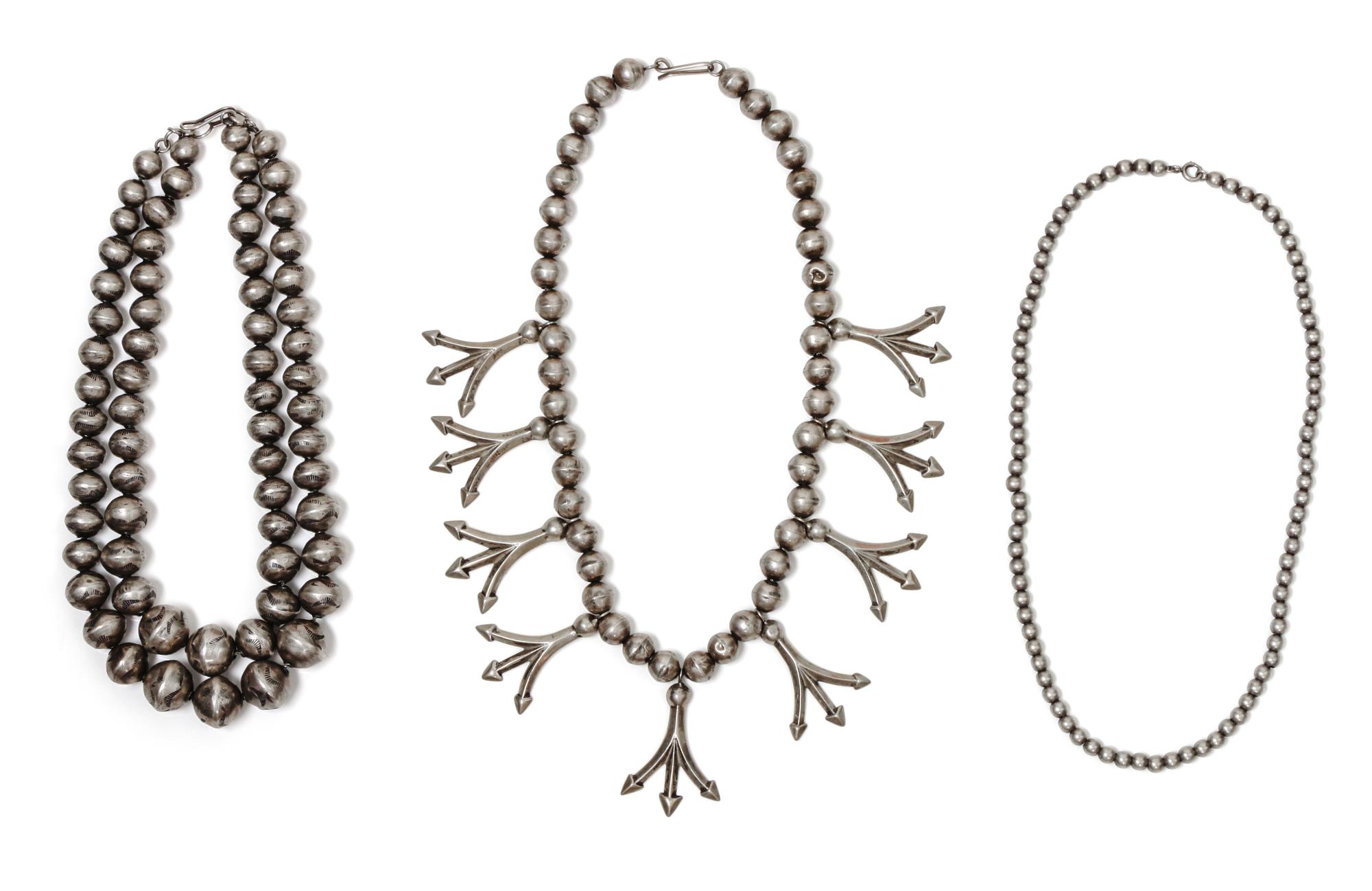 A Navajo Silver Necklace Length of first 15 inches. — CIRCA 1940