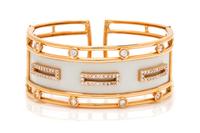 A Rose Gold, Diamond and Enamel Cuff Bracelet, 29.90 dwts.