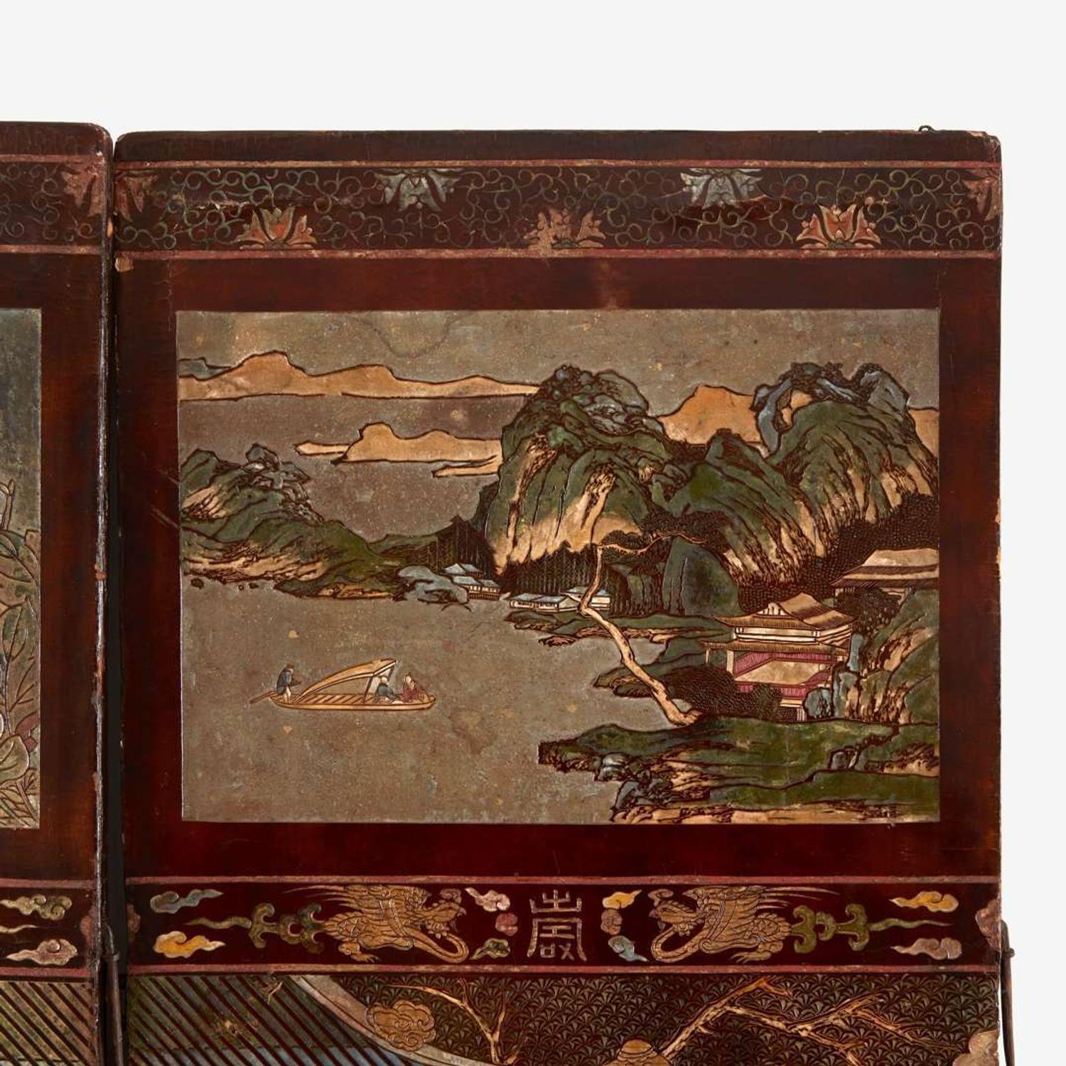 A Chinese carved twelve-panel "Coromandel" folding screen 17th/18th Century