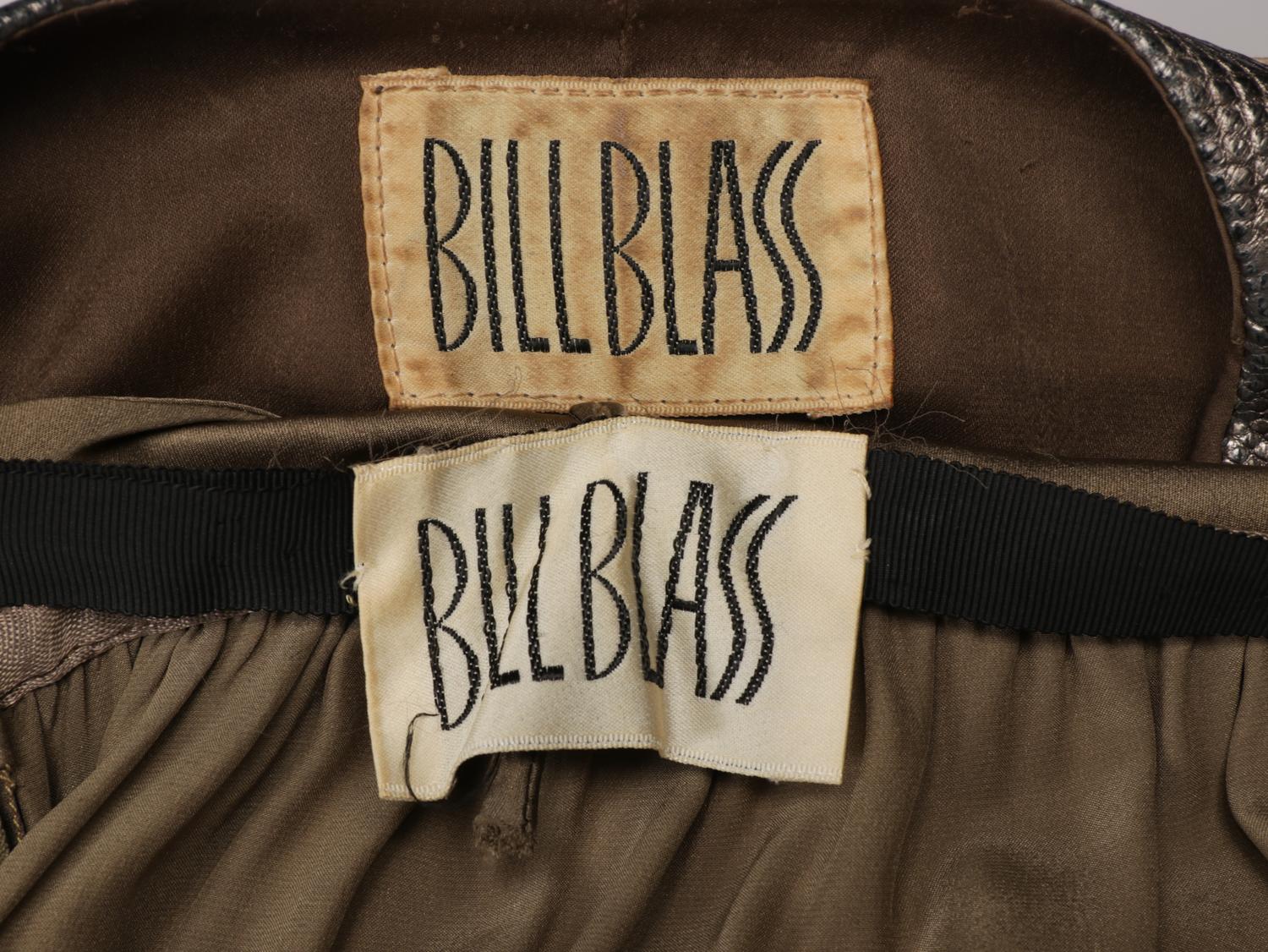 BILL BLASS, SILVER SNAKESKIN JACKET & SILK DRESS