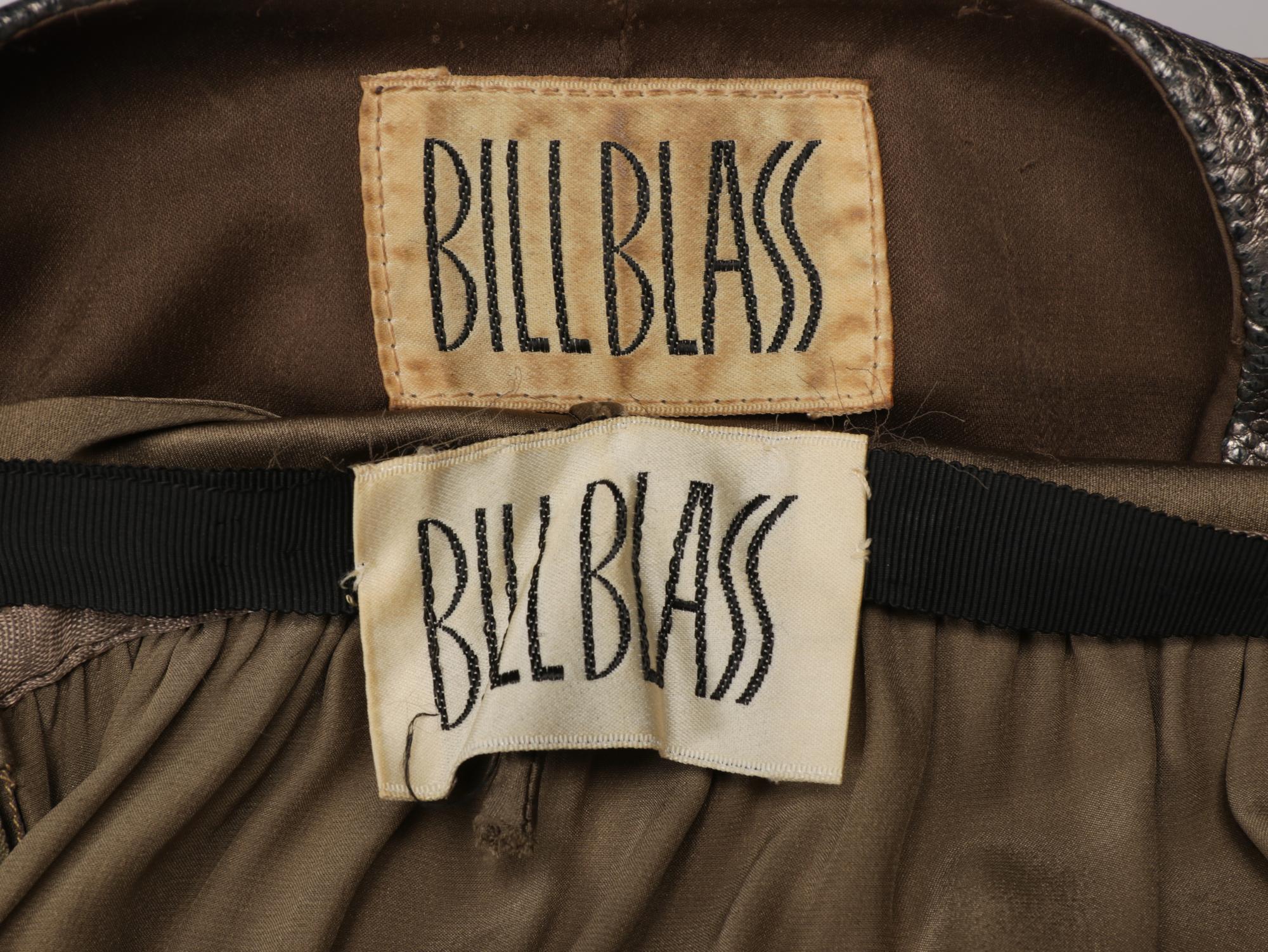 BILL BLASS, SILVER SNAKESKIN JACKET & SILK DRESS
