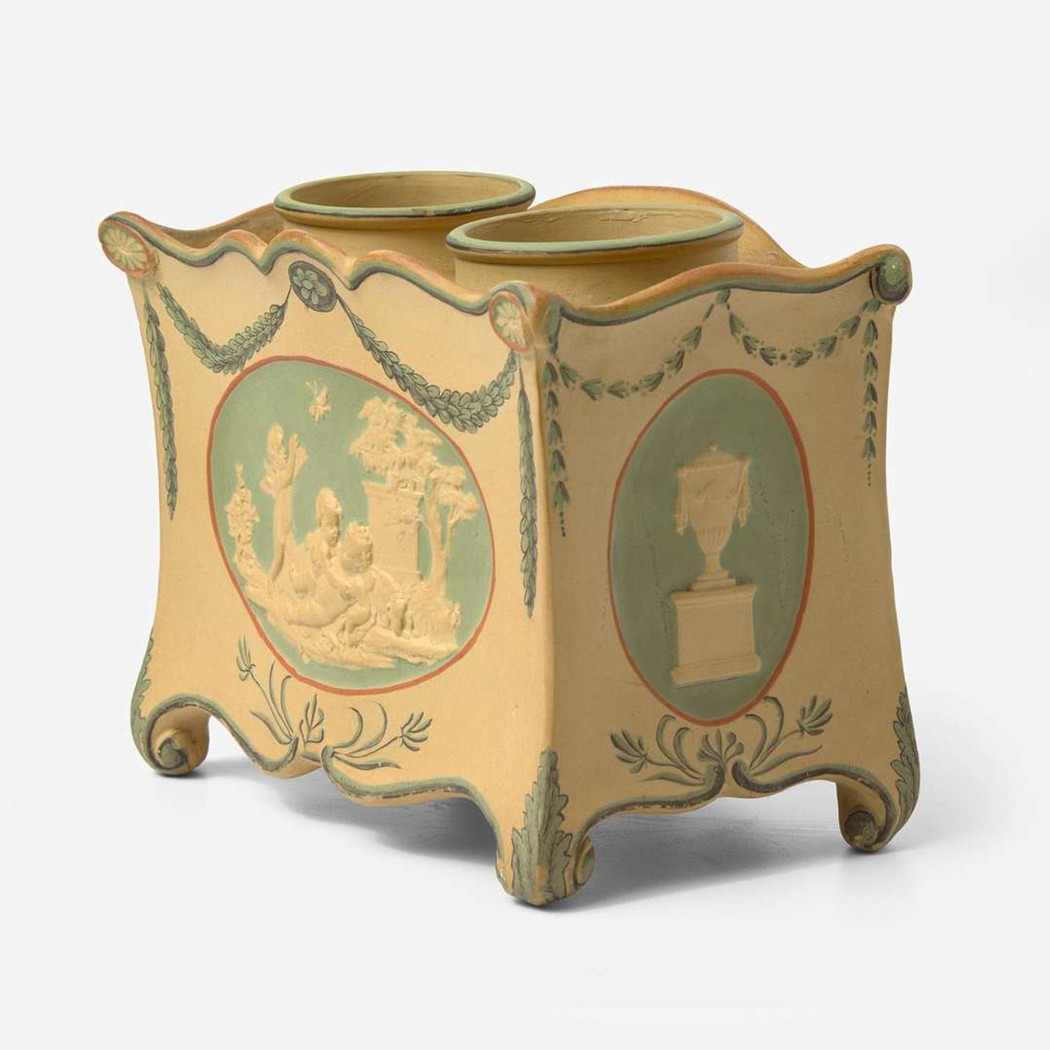 A Wedgwood Encaustic-Decorated Caneware Double Crocus Pot UK, circa 1800