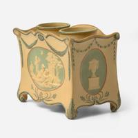A Wedgwood Encaustic-Decorated Caneware Double Crocus Pot UK, circa 1800