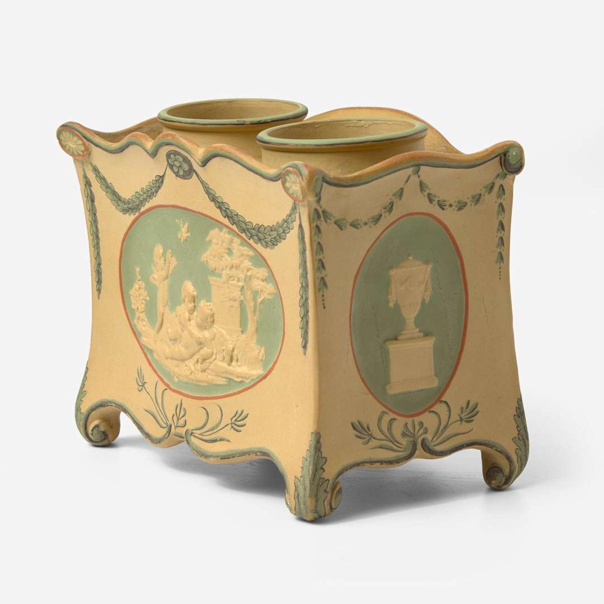 A Wedgwood Encaustic-Decorated Caneware Double Crocus Pot UK, circa 1800