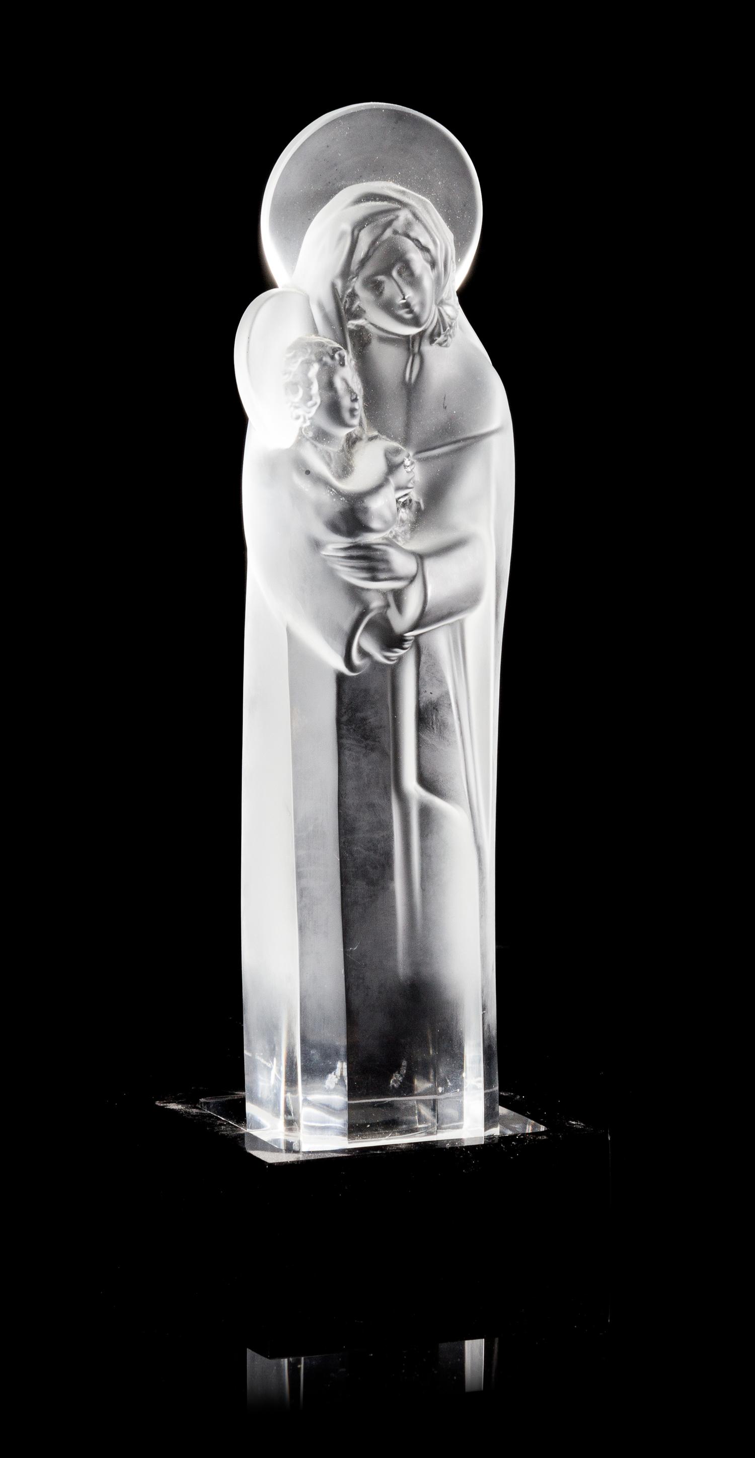 Lalique, a molded and frosted glass Madonna and Child figural group
