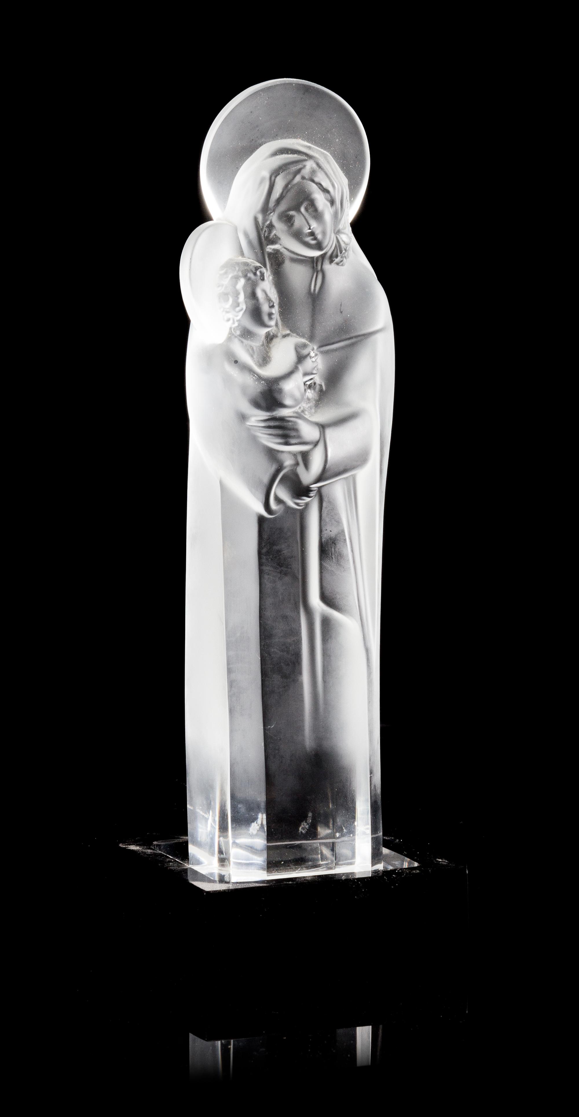 Lalique, a molded and frosted glass Madonna and Child figural group