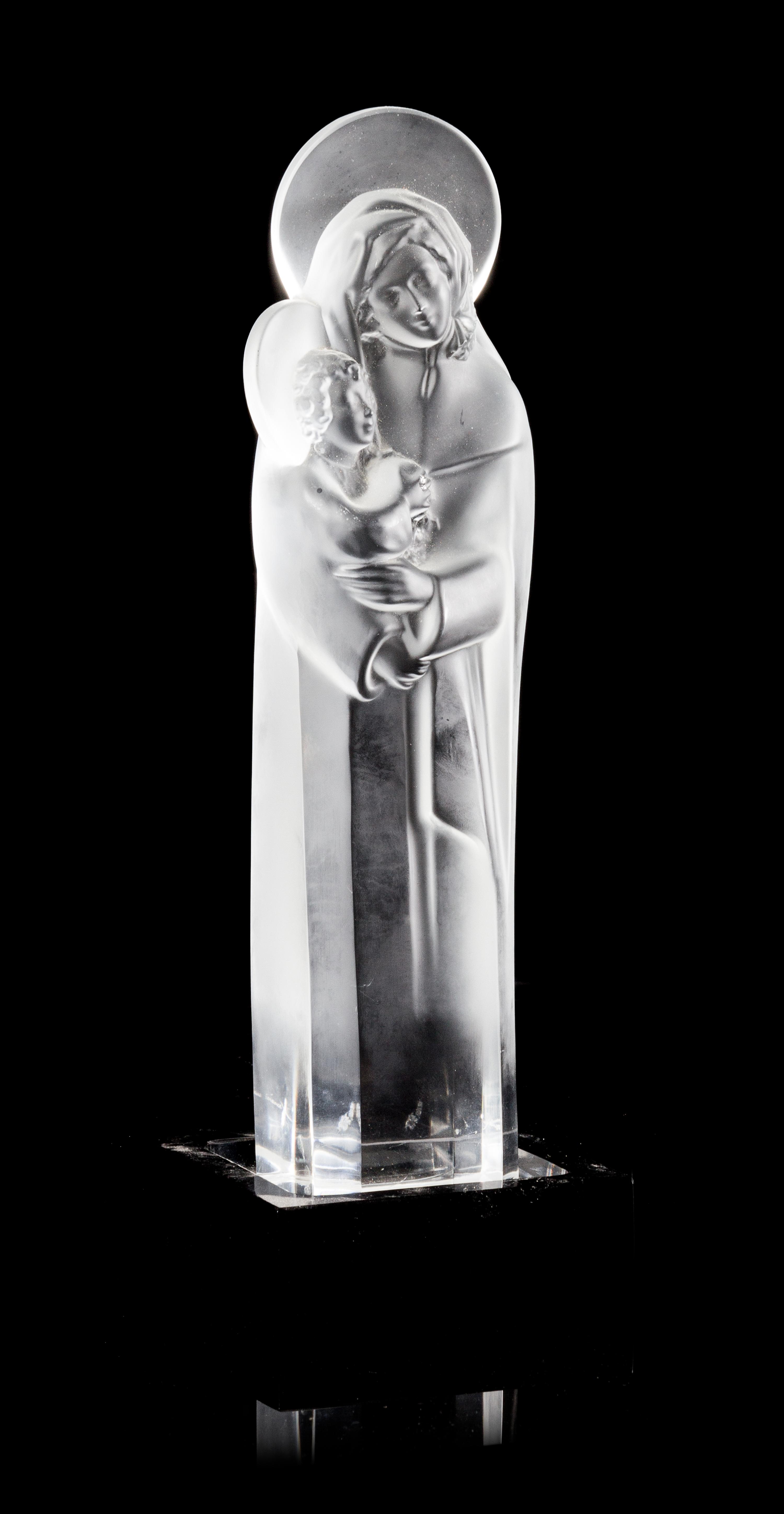 Lalique, a molded and frosted glass Madonna and Child figural group