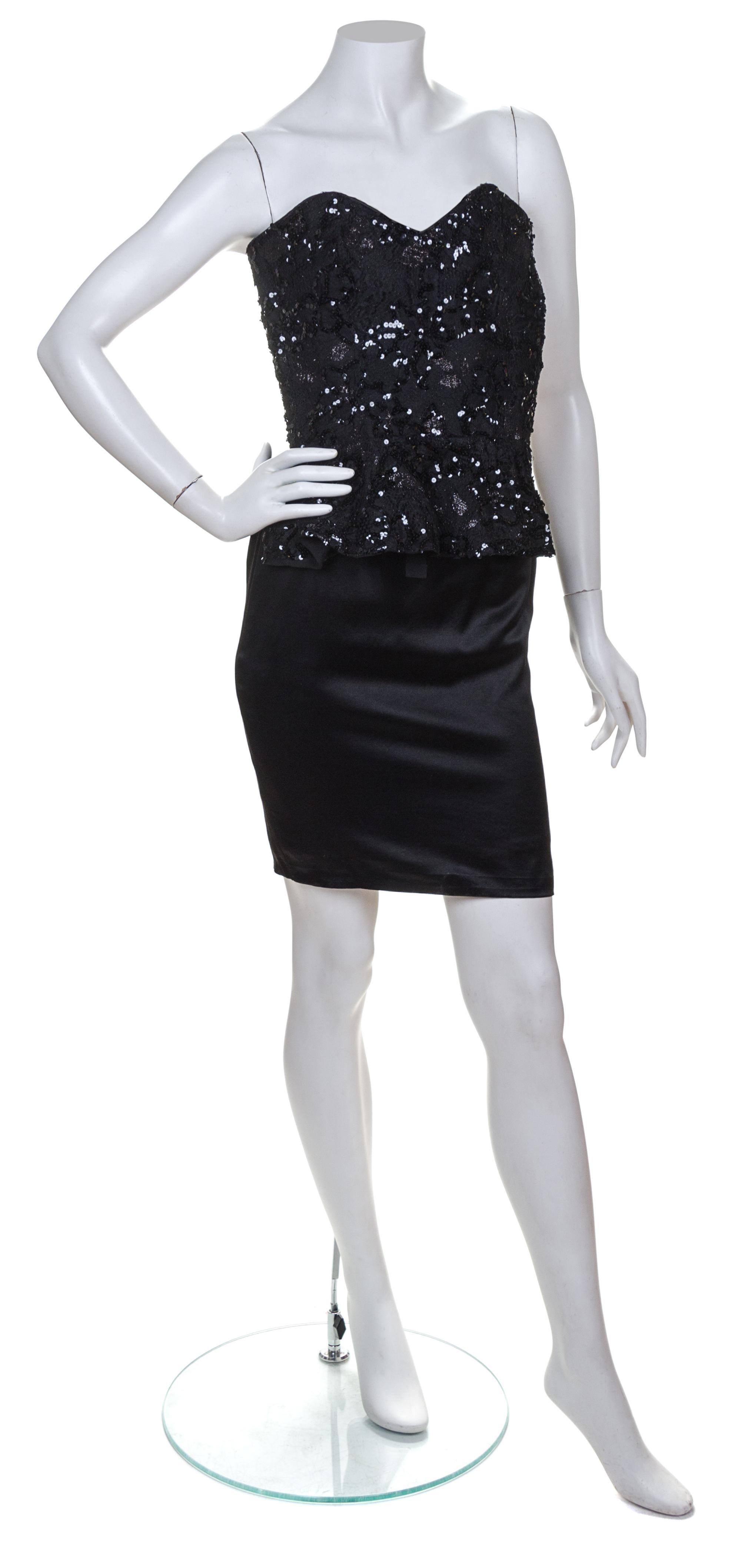 An Emanuel Ungaro Black Silk Skirt Ensemble, Bustier size 38.