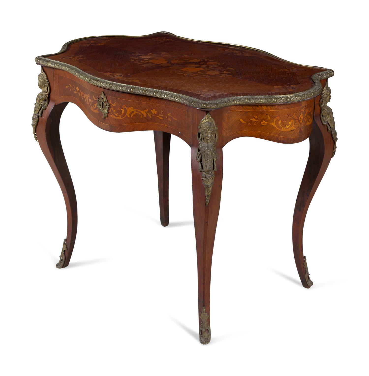 A Louis XV Style Bronze Mounted Marquetry Table à Écrire
