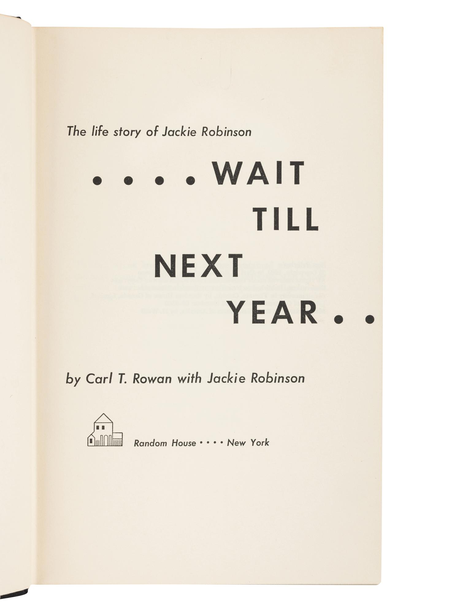A Jackie Robinson Signed Autograph First Edition of "Wait Till Next Year" (Beckett Authentication Services Letter),
