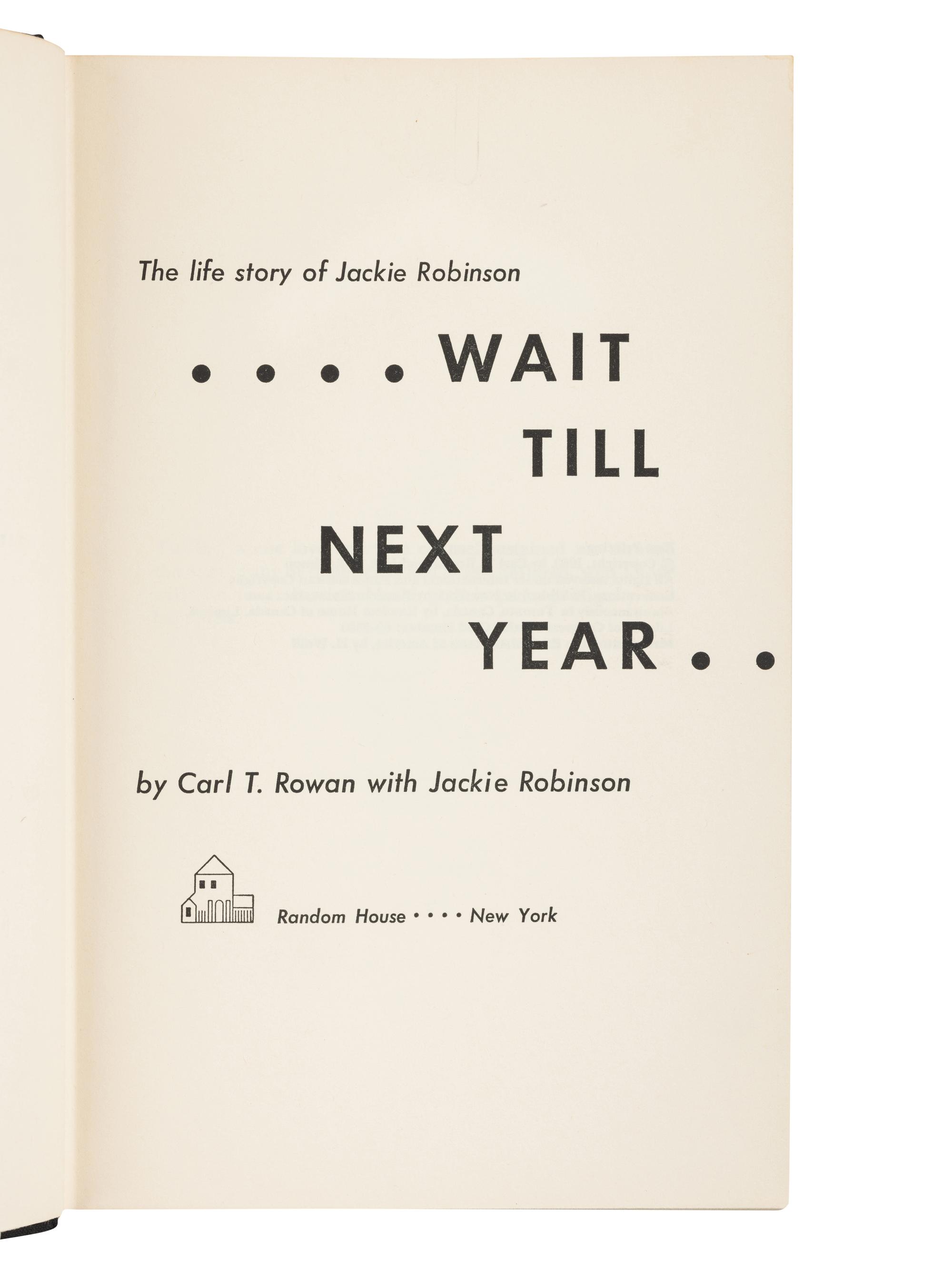 A Jackie Robinson Signed Autograph First Edition of "Wait Till Next Year" (Beckett Authentication Services Letter),