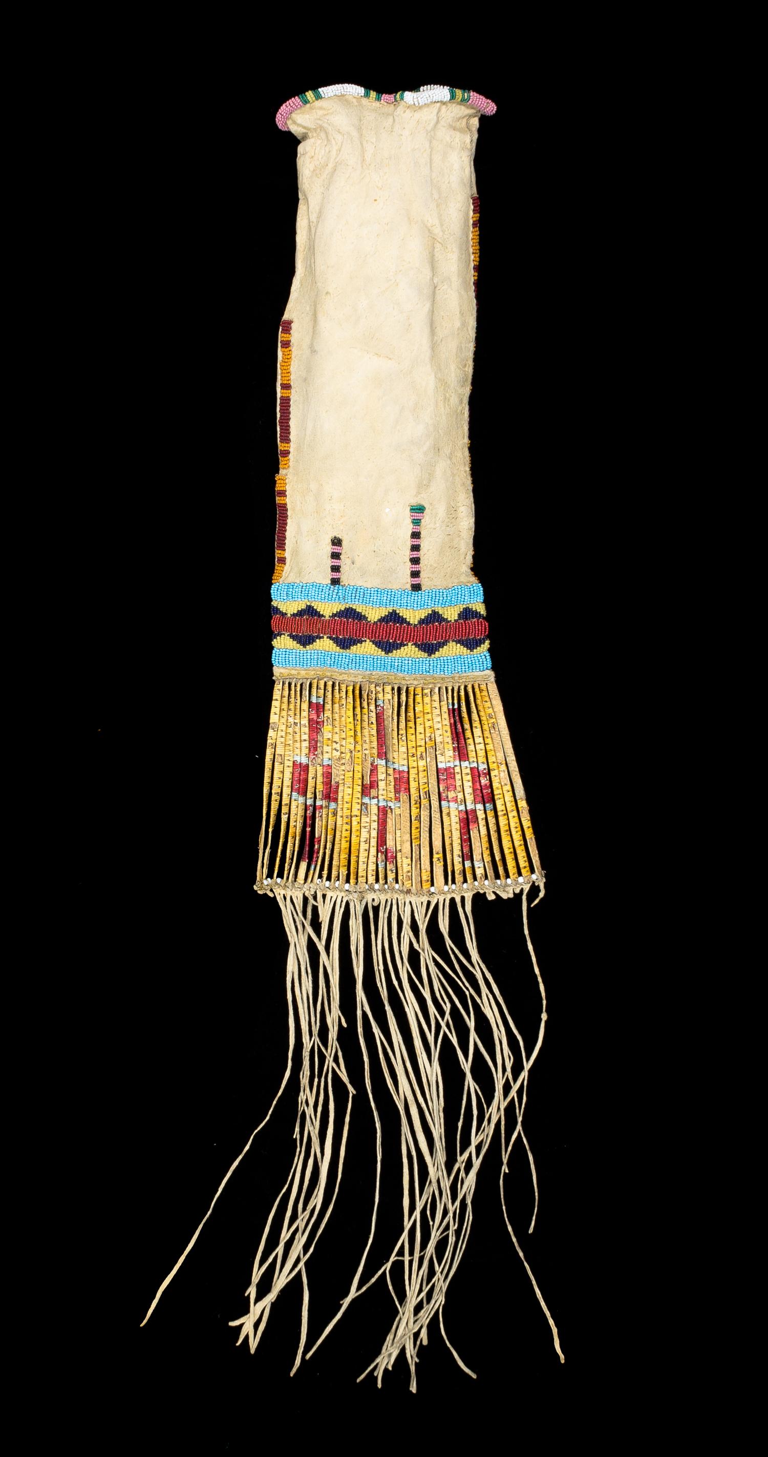 A Cheyenne Beaded and Quill Pipe Bag Length overall 26 x width 4 1/2 inches.