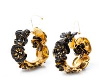 A Pair of Gianni Versace Black Enamel Floral Runway Earclips,