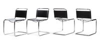 A Set of Four Chromed Aluminum and Leather Side Chairs Height 32 x width 19 1/4 x depth 25 inches. — AFTER THE DESIGN BY MART STAM