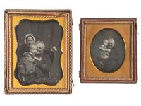 [EARLY PHOTOGRAPHY]. A pair of charming daguerreotypes of an elderly gentleman holding a baby.