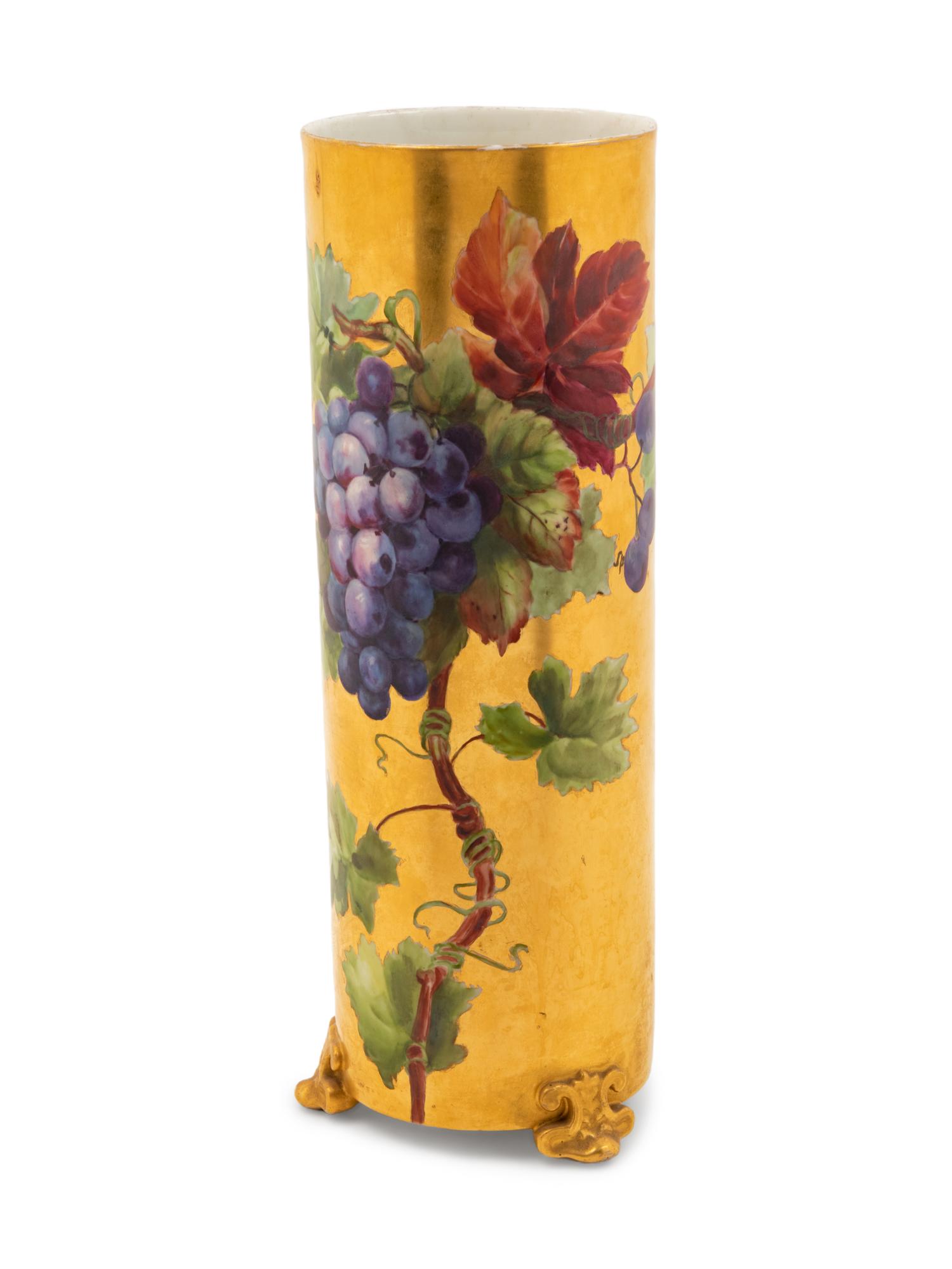 A Continental Parcel Gilt and Polychrome Porcelain Vase