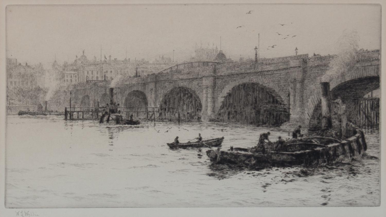 William Lionel Wyllie, (British, 1853-1931), Old Waterloo Bridge From The South Bank and Cherry Gardens, Rotherhithe (two works)