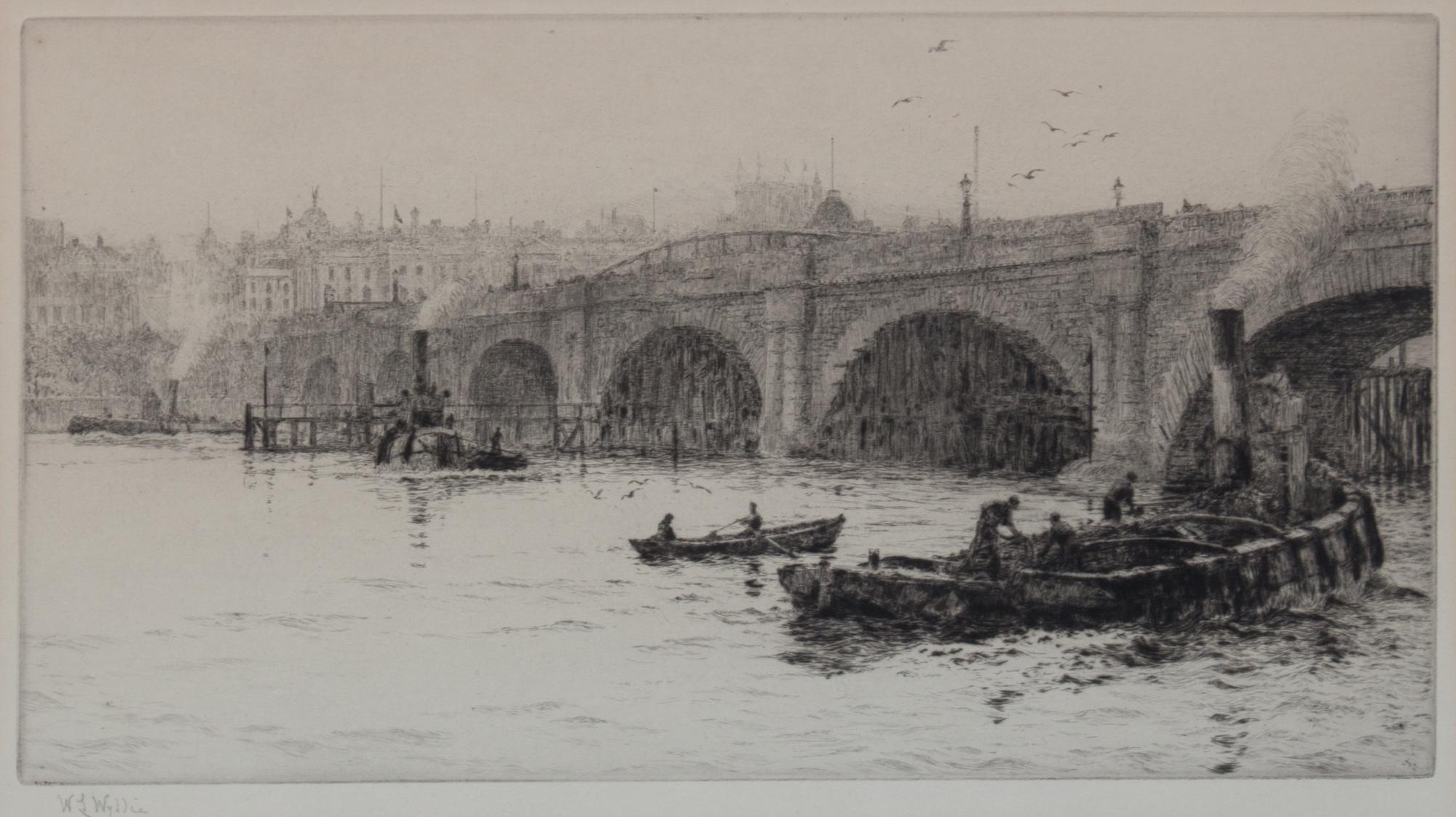 William Lionel Wyllie, (British, 1853-1931), Old Waterloo Bridge From The South Bank and Cherry Gardens, Rotherhithe (two works)