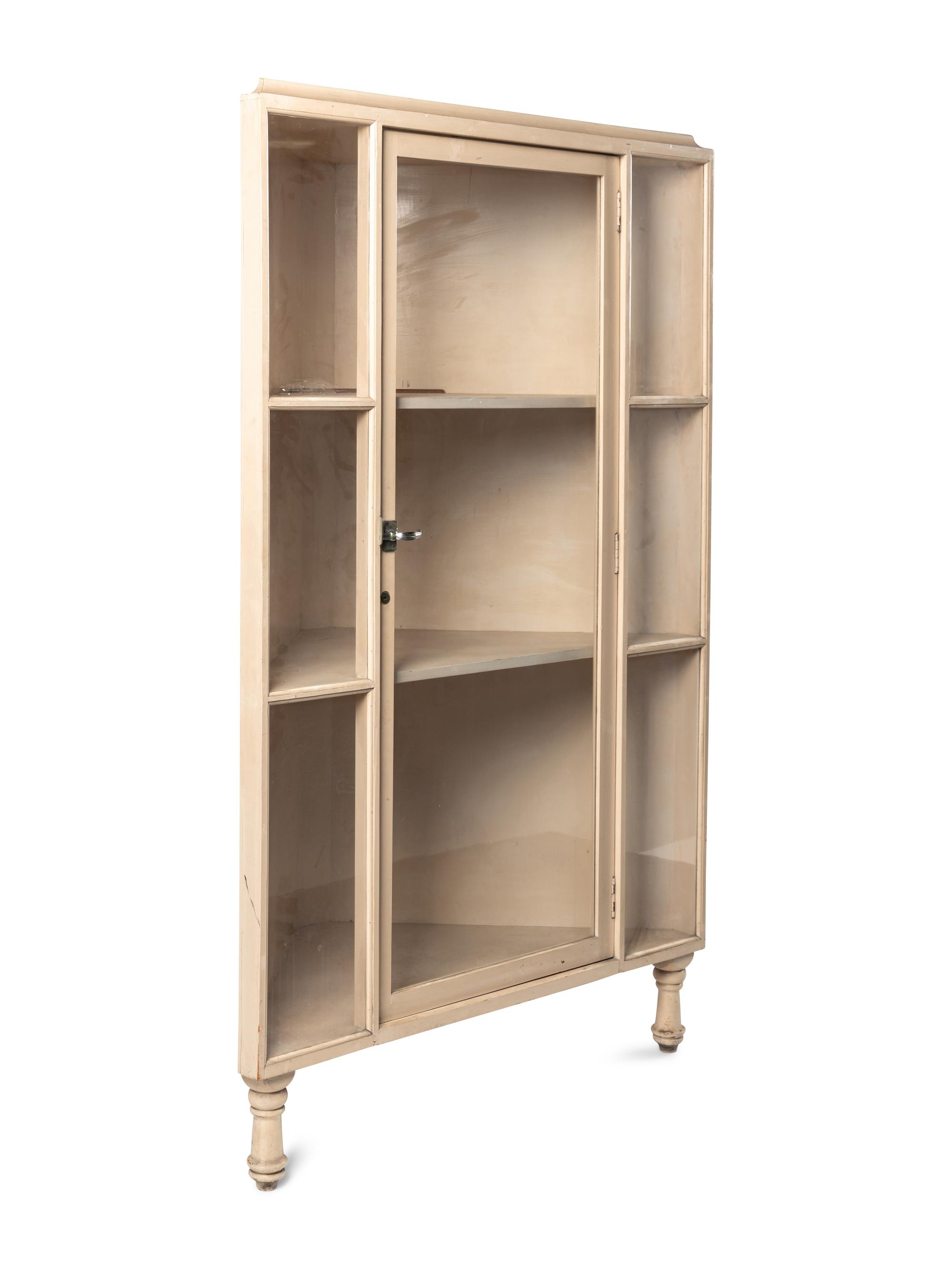A Cream Painted Corner Laboratory Cabinet