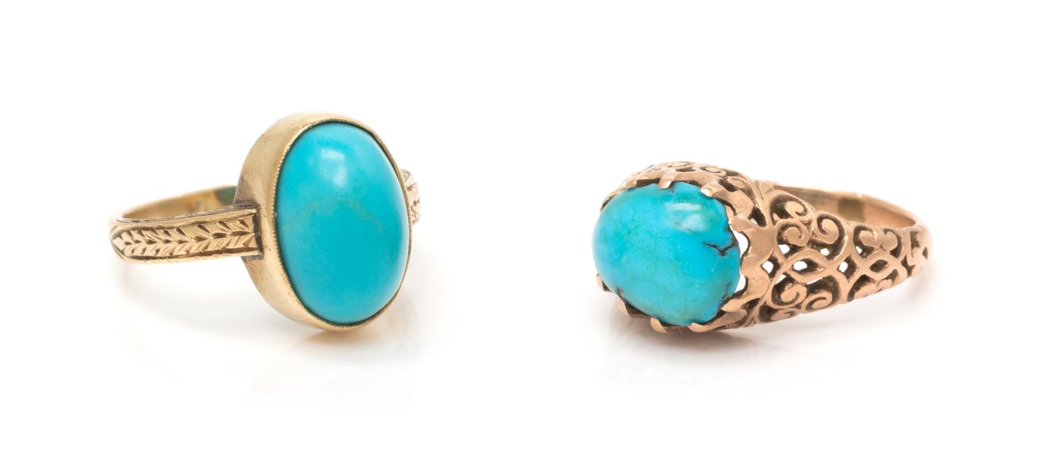 A Collection of Gold and Turquoise Rings, 4.40 dwts.