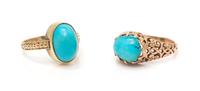 A Collection of Gold and Turquoise Rings, 4.40 dwts.
