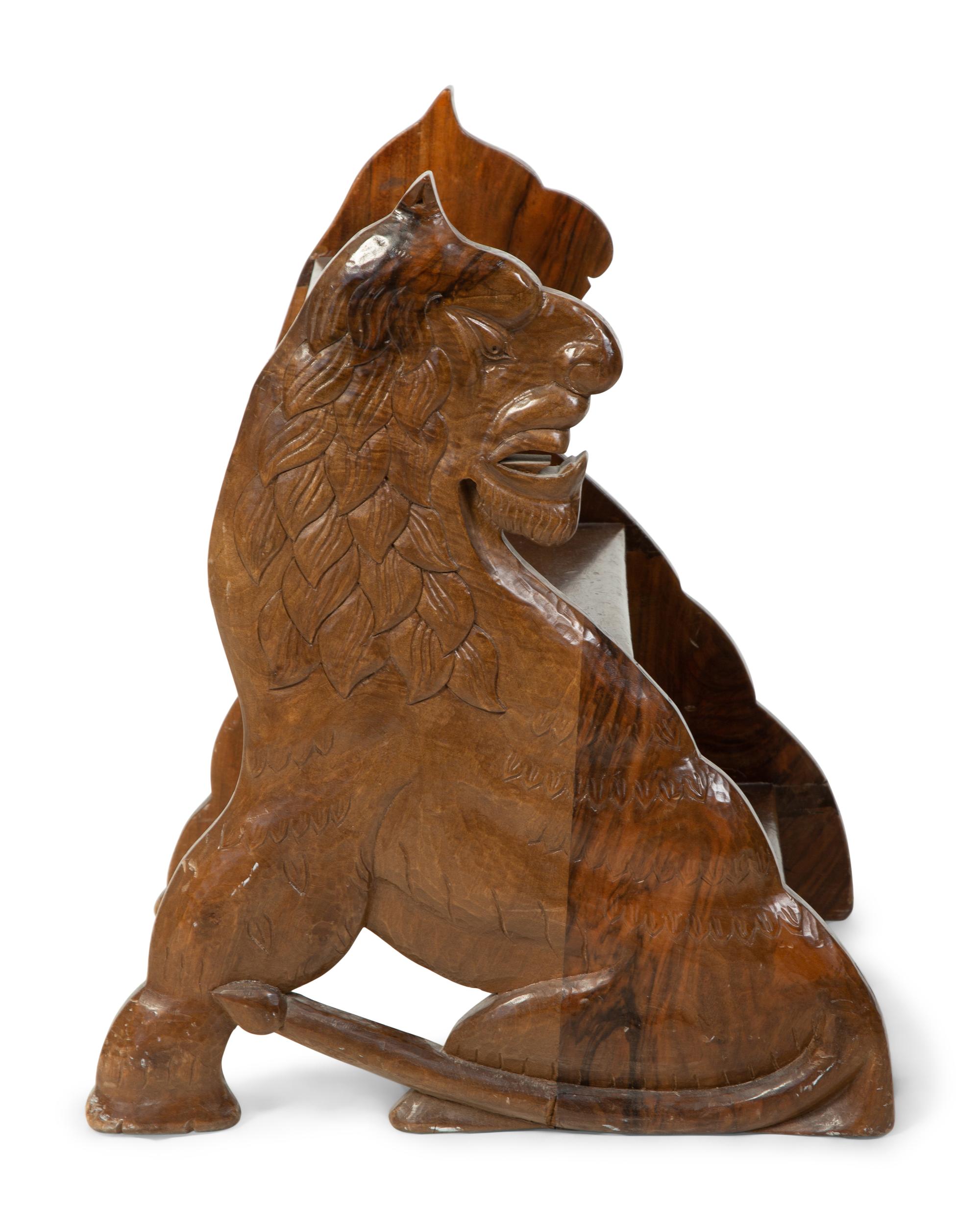 A Pair of English Carved Mahogany Lion-Form Library Steps — 19TH CENTURY
