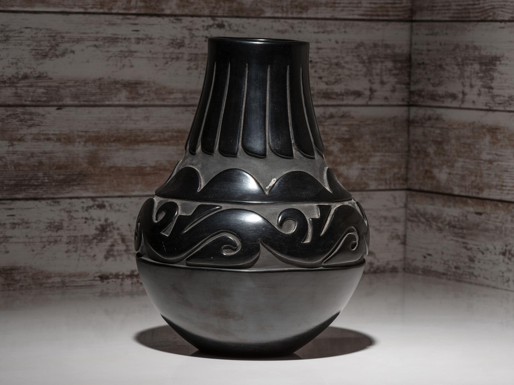 Carved Blackware Pottery Vase