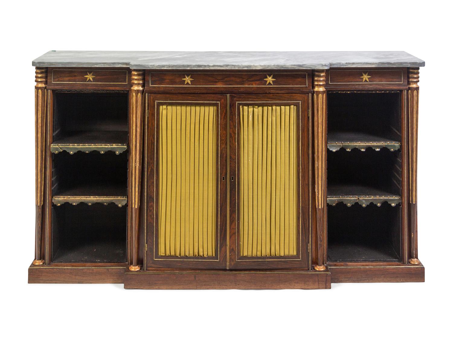 A Regency Style Rosewood Marble-Top Console Cabinet