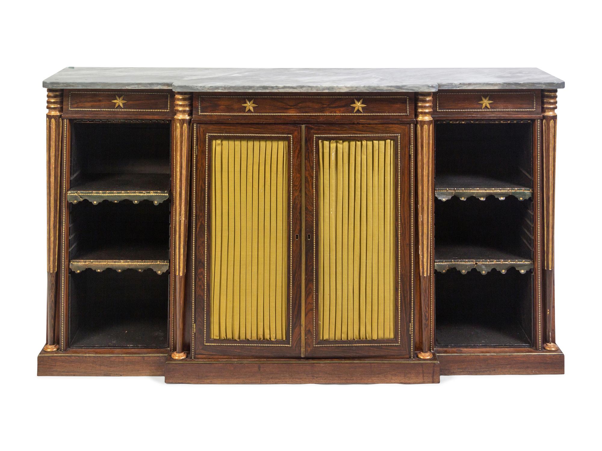 A Regency Style Rosewood Marble-Top Console Cabinet
