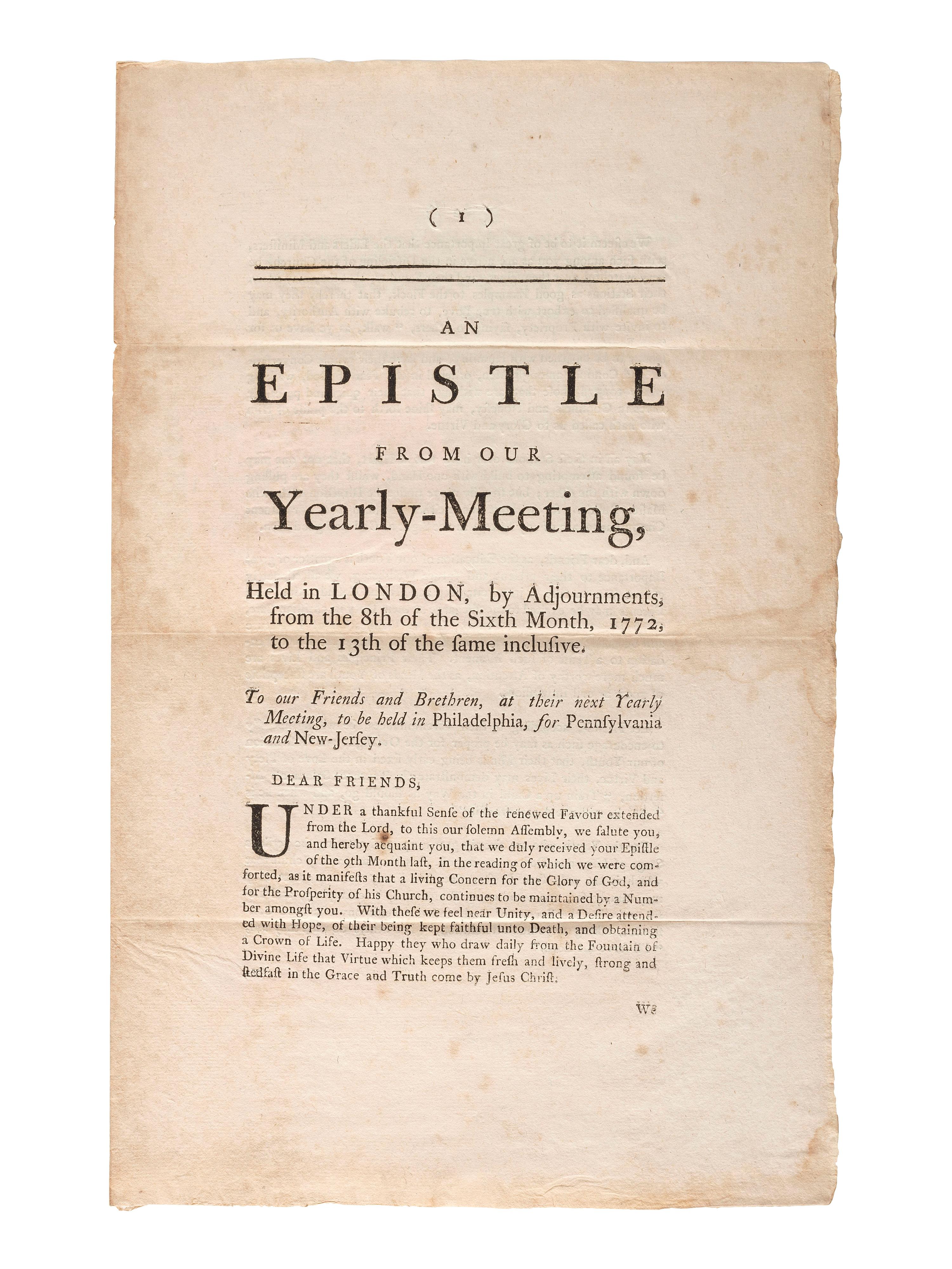 [QUAKERIANA] -- [AFRICAN AMERICANA]. A group of 27 epistles from Quaker Yearly Meetings.