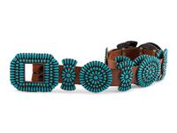 Navajo or Zuni Sterling Silver and Turquoise Cluster Concha Belt