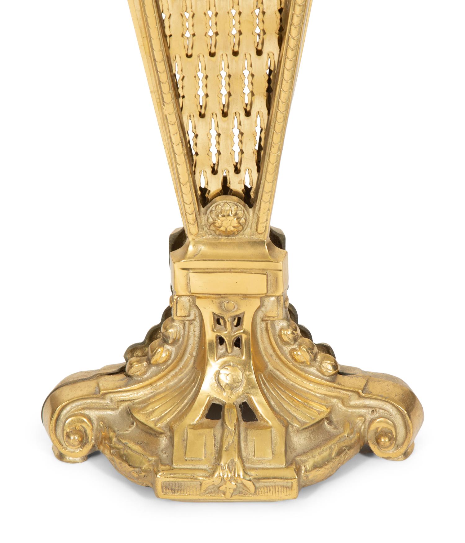A Louis XV Style Brass Fan-Shaped Fire Screen